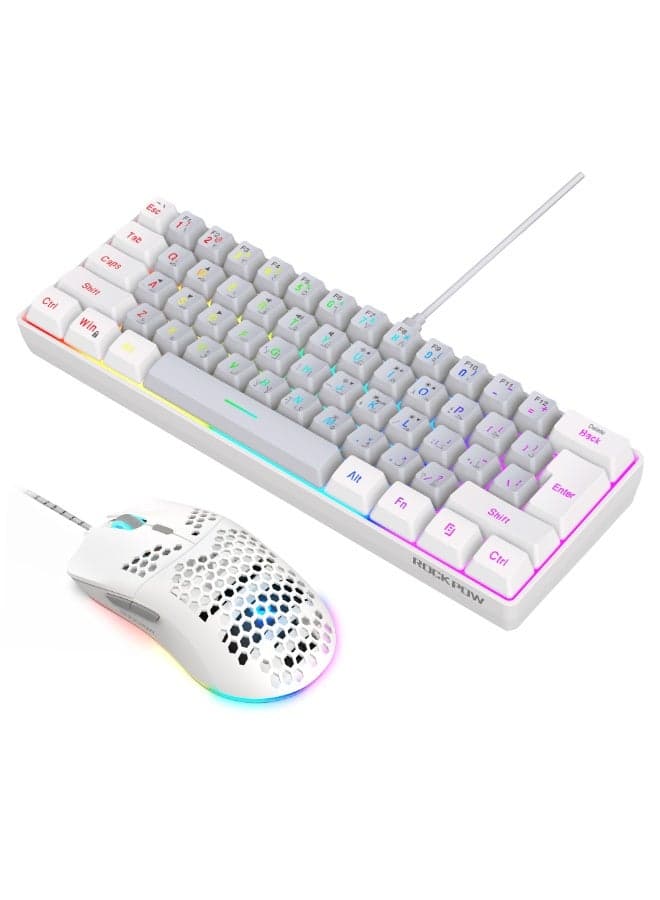 Arabic 60% Wired Gaming Keyboard Mouse Combo,RGB Gaming Mice Ergonomic Ultralight 8000DPI Optical Sensor,61 Keys RGB Backlit Gaming Keyboard,Ultra-Compact Mini Waterproof Keyboard for PC Computer Gamer