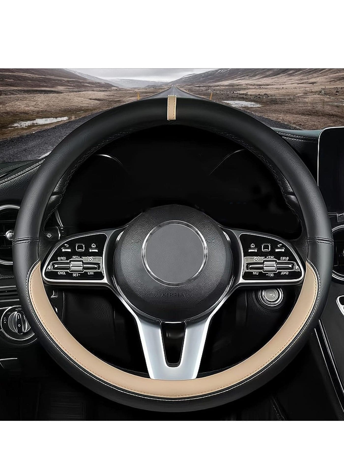 New Nappa Leather Car Steering Wheel Cover Comfortable Non-Slip Sport Style Universal 15" Beige