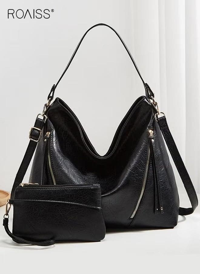Women 2PCS Stylish Tote Bag Set, Large Capacity Shoulder Bag and Purse Set for Ladies, Elegant Chic Crossbody Bag with Zipper Closure, Ideal for Dating, Shopping and Everyday Use