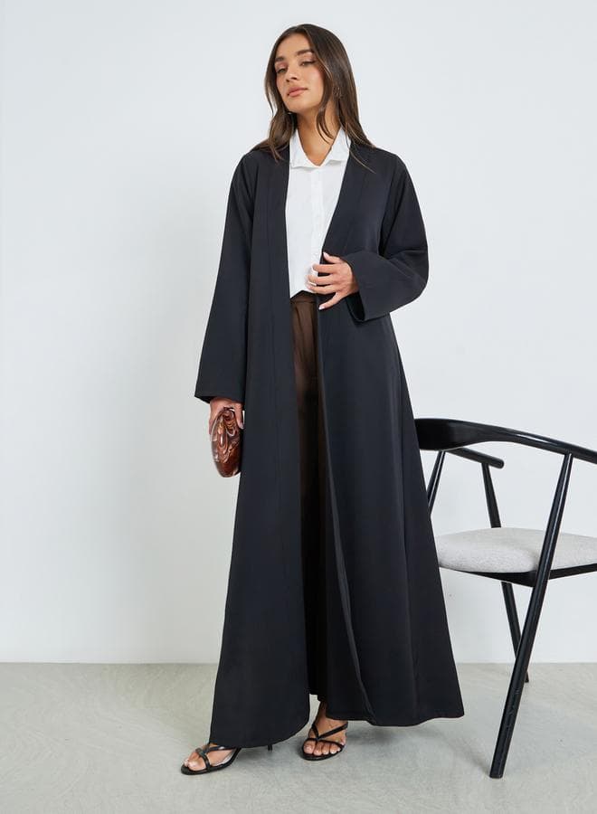 Black Solid Front Open Abaya