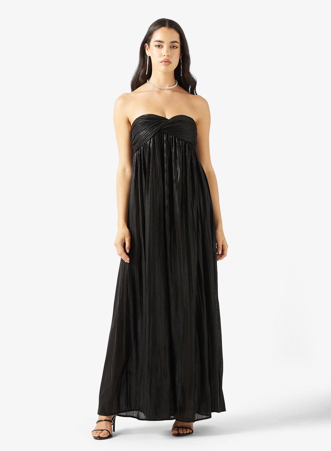 Bandeau Metallic Pleated Dress