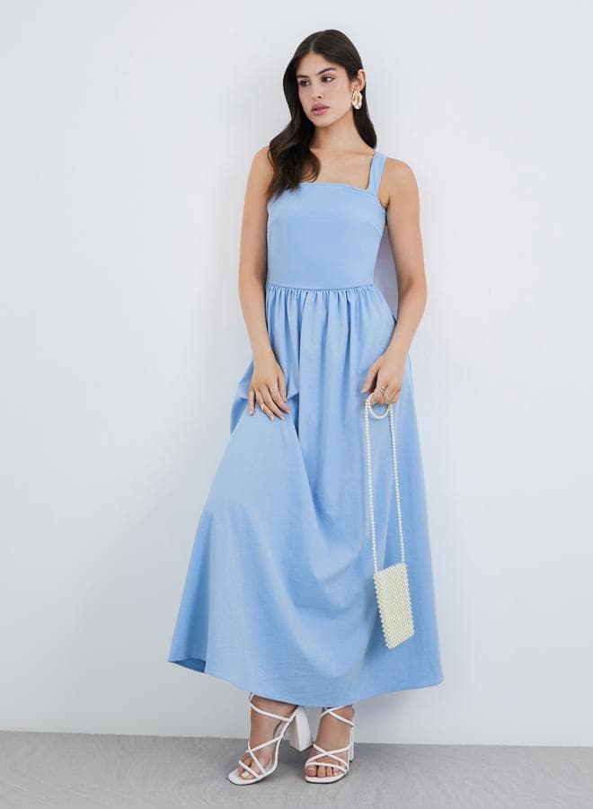 Plain Strappy A-Line Maxi Dress