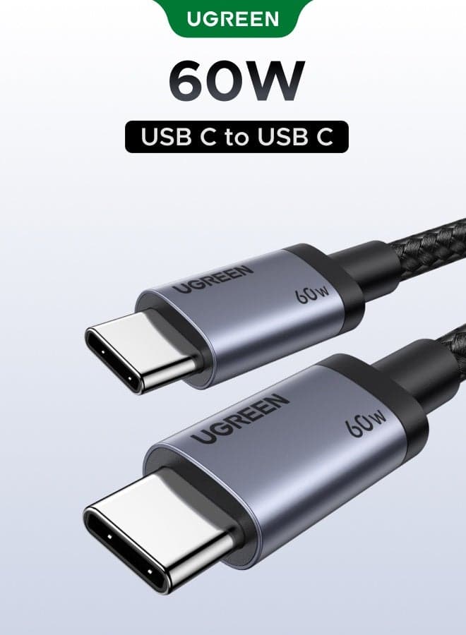Type C Cable 60W USB to Type C 1M 3.3FT Braided Fast Charging Cable USB C to USB C Cable Durable Compatible with iPhone 17 16 Pro Max iPad Macbook Samsung Galaxy S25 S24 Ultra Huawei Xiaomi Oppo Vivo black