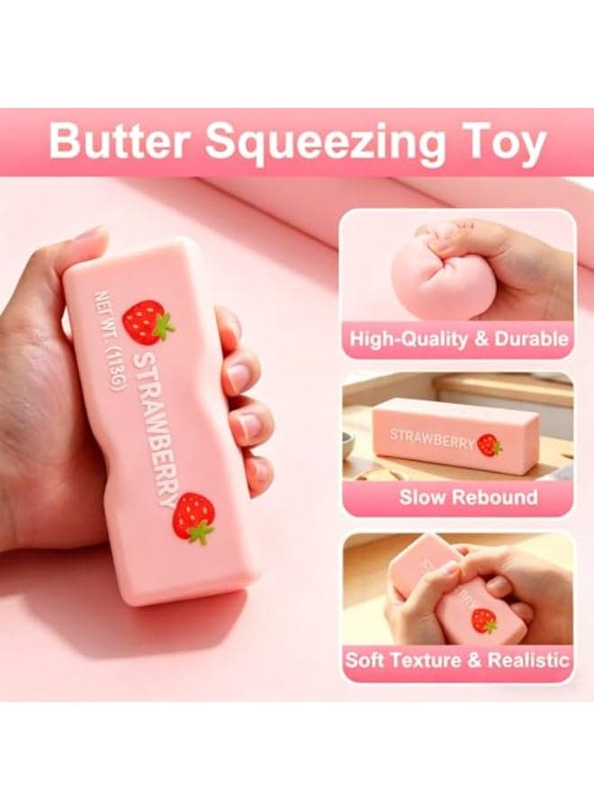 Butter Squishy, Butter Slow Rising Squishy, Butter Stick Squeeze Balls for Stress Relief, Soft Pressure Sensory for Adults, Squeeze Toys (1Pc, Strawberry Stick)