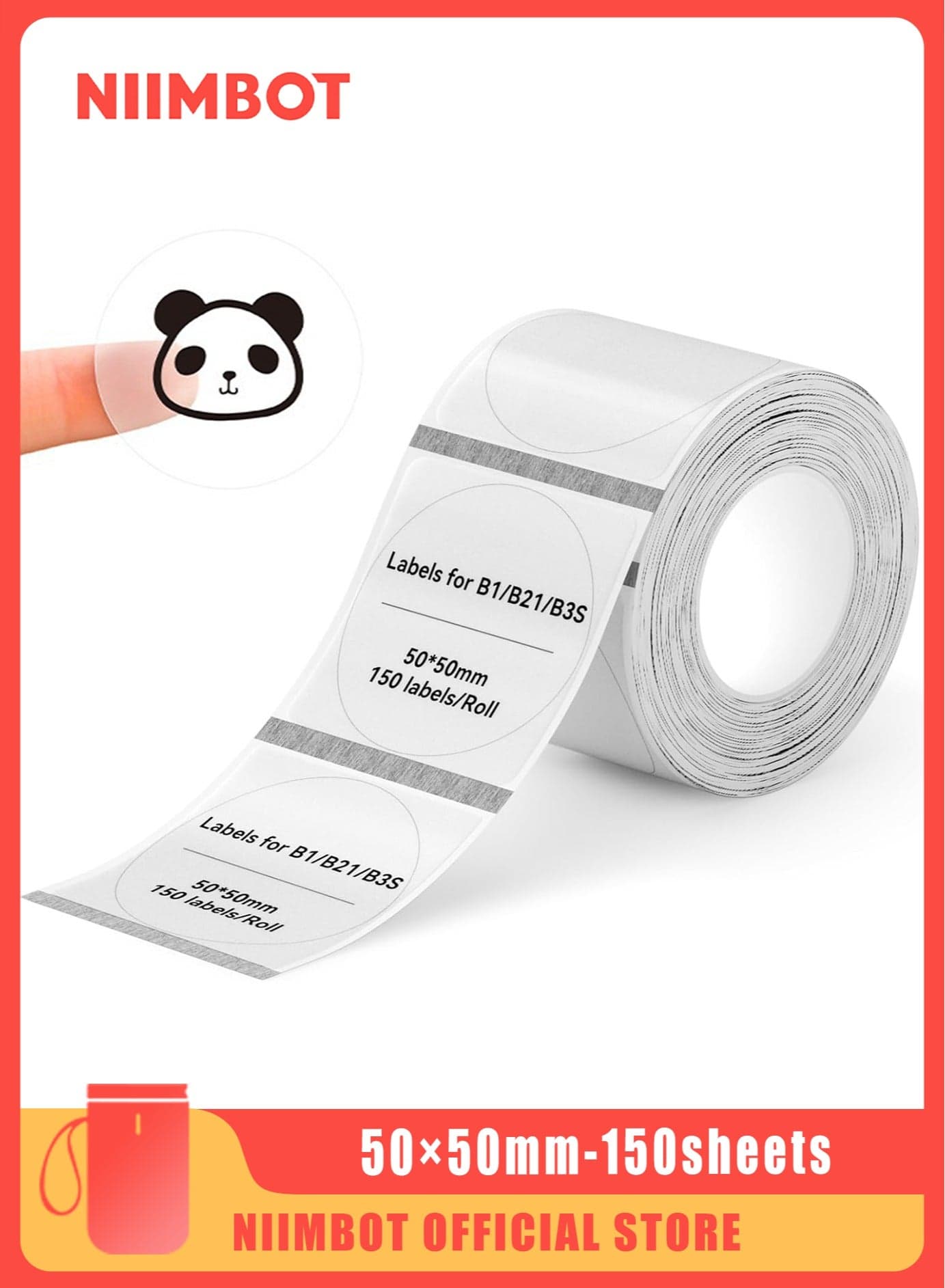 B21/B1/B3S Thermal Label Maker Paper Waterproof Round Thermal Label Paper Clear Label Tape for Barcode Printing 50*50mm, Transparent