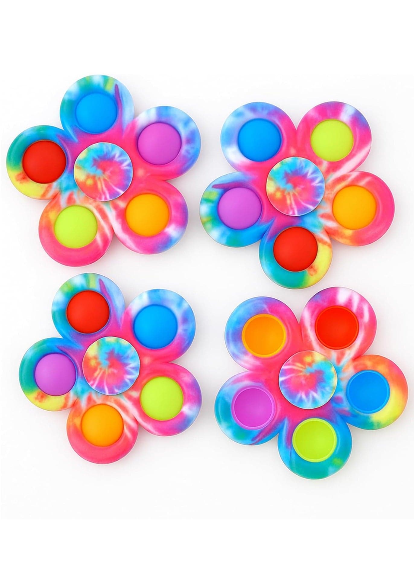 MCENTT 4-Pack Tie-Dye Flower Pop It Fidget Spinner Set – Sensory & Stress Relief Toys for Kids, Teens & Adults