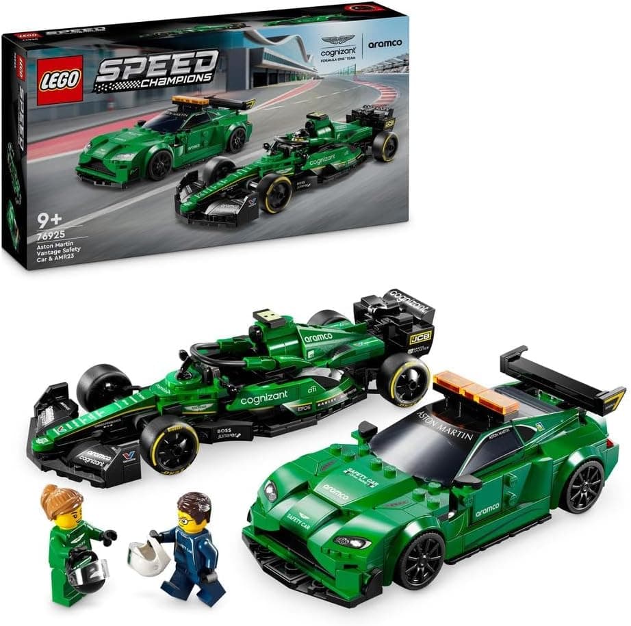LEGO Speed Champions Aston Martin Safety Car & AMR23 Toys, 2 Model Vehicles Playset, Building Set for Kids, with 2 Minifigures, Gift for 9 Plus Year Old Boys and Girls 76925