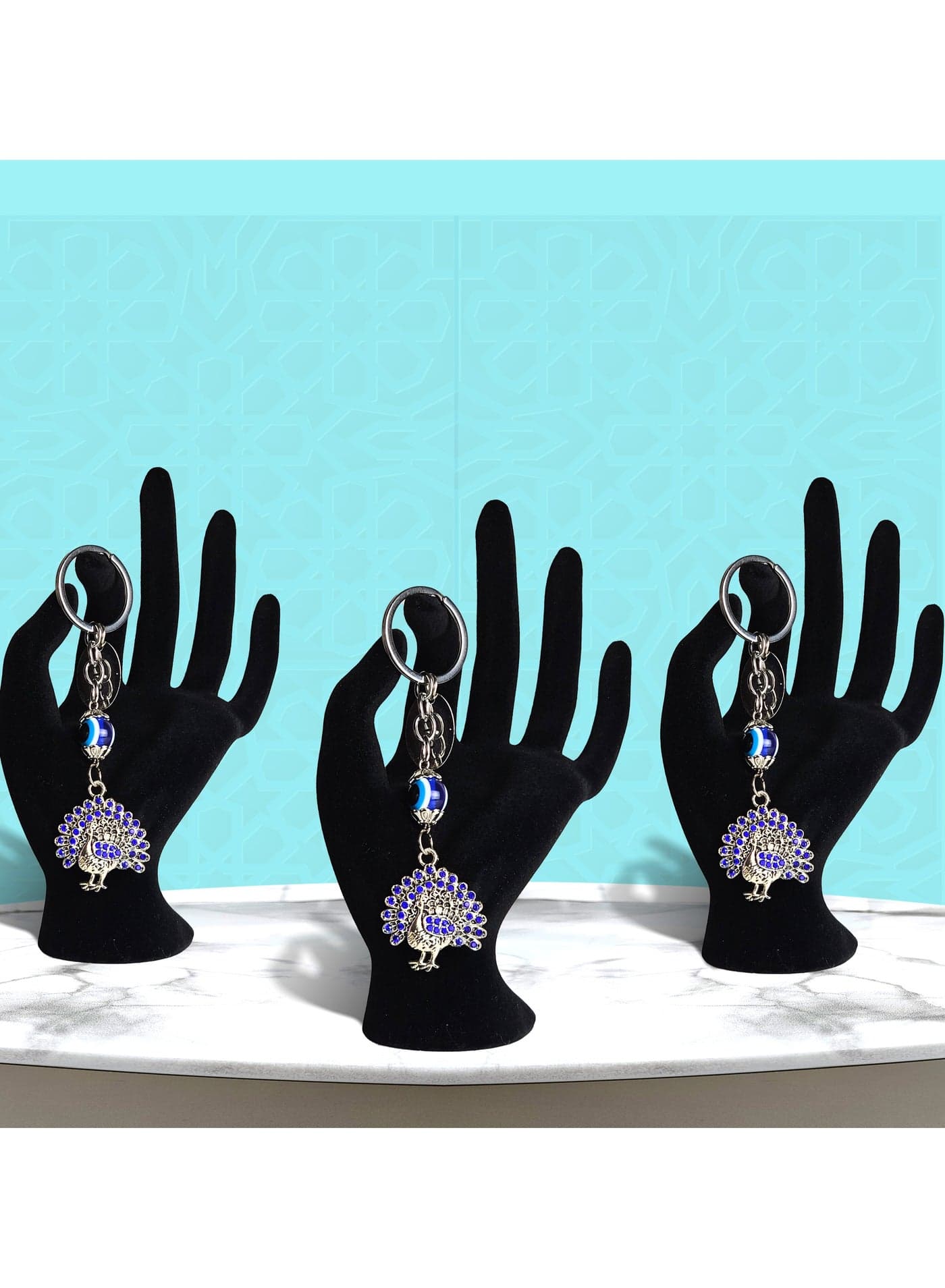 Stylish Peacock Blue Eye Keychain 3pcs designed to offer protection and elegance. Perfect for daily use, gifting, or adding a cultural touch to your accessories