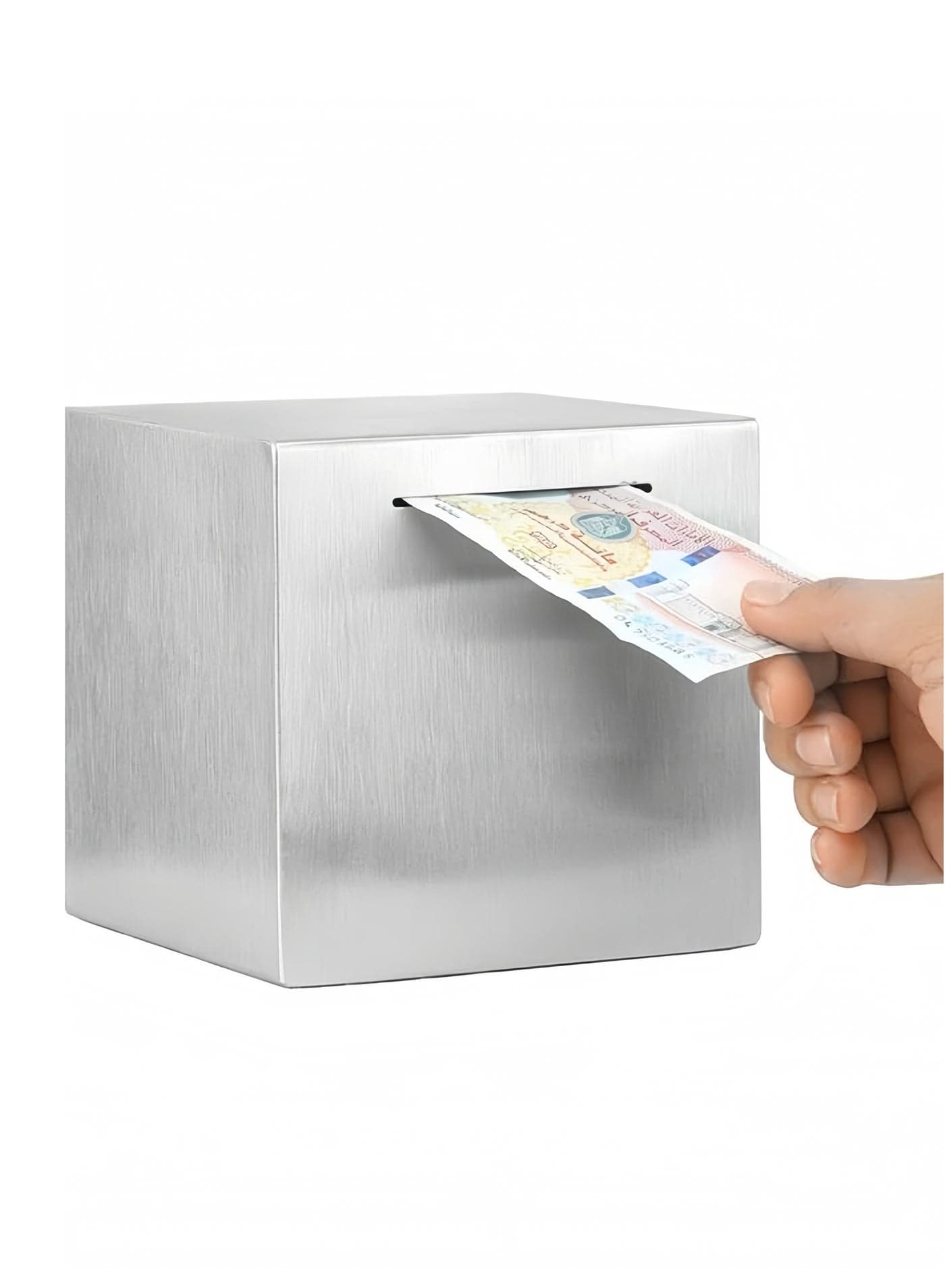 Stainless Steel Money Saving Box, Silver, 15 x 15 x 15 cm