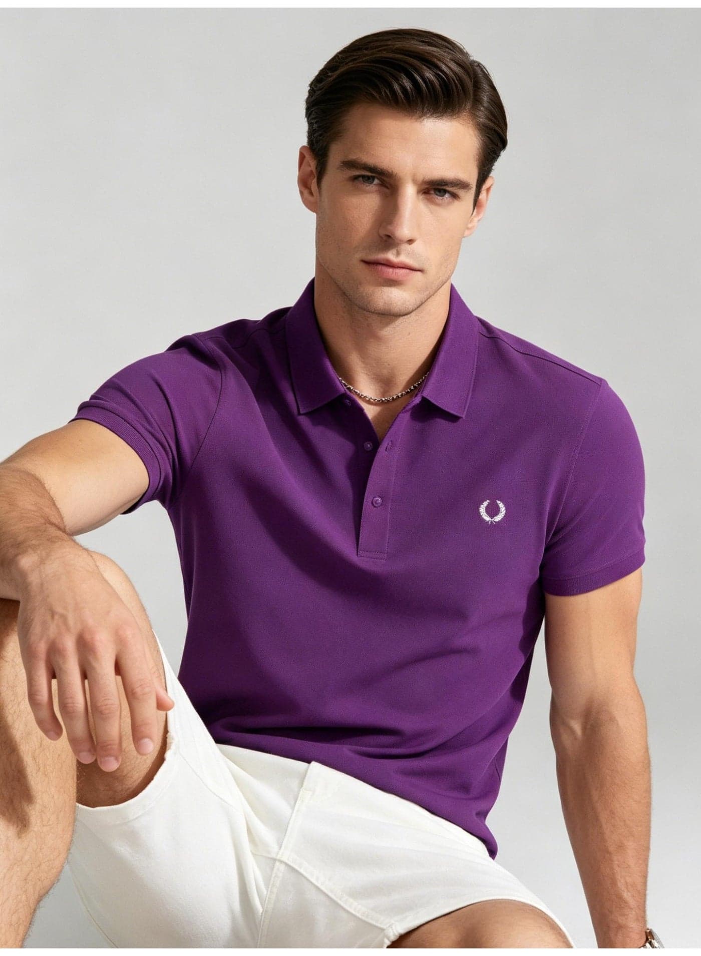 Unisex laurel wreath LOGO solid color Polo shirt, 40 high elastic seamless fabric short sleeve classic business leisure golf shirts.