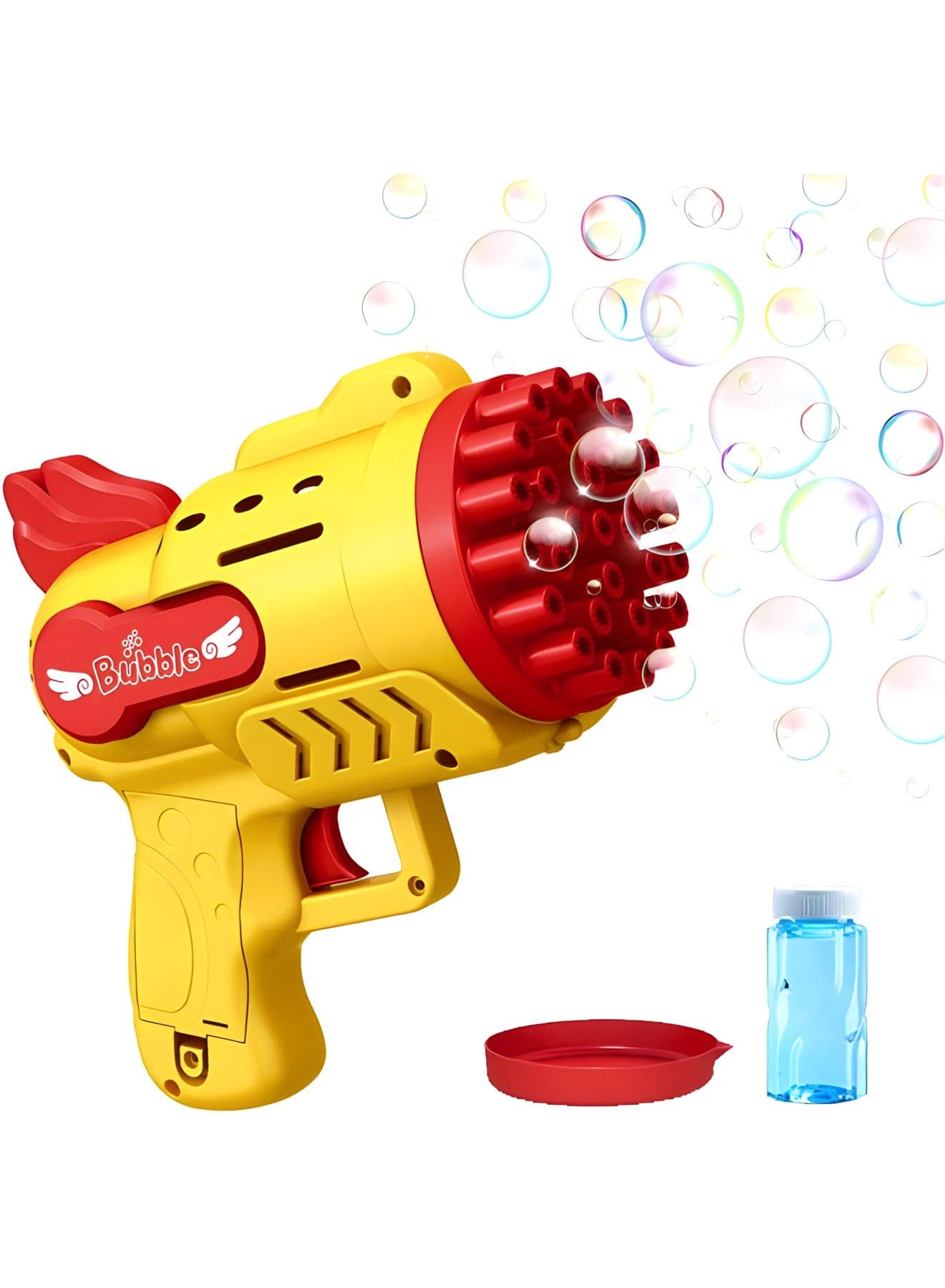 29 Holes Bubble Machine Gun with Colorful Lights, Rocket Boom Bubble Makers for Kids Adults, Cool Outdoor Birthday Wedding Party Gift Camping Summer Toy (Yellow)