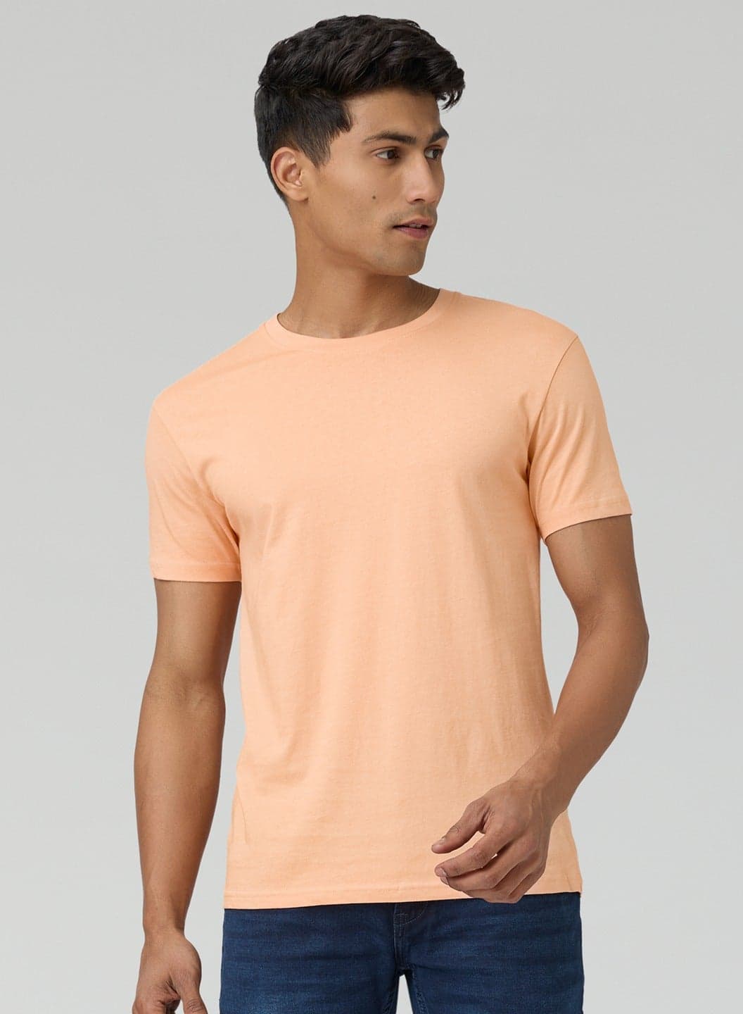 Men's Cotton Solid Regular Fit Round Neck T Shirt Medium Orange