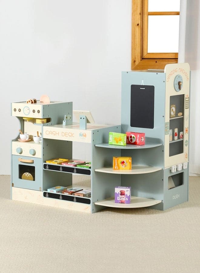 Kids Pretend Play Kitchen Toy Set (Cashier + Vending Machine + Coffee Maker) - Multi-Functional Simulated Shopping Experience-WTY14303