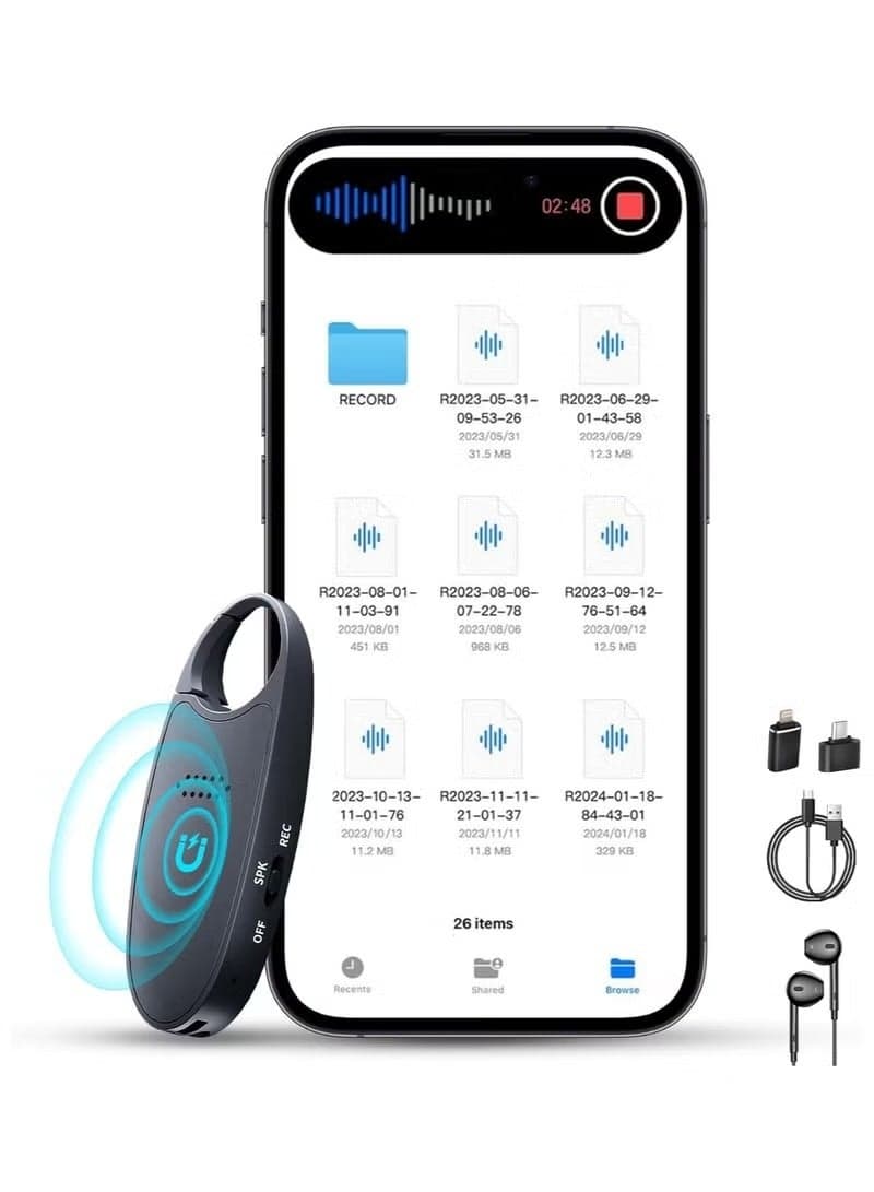 64GB (800 Hour) Digital Magnetic Voice Recorder with Playback, 4-in-1 Portable Mini Voice Activated Audio Recorder with AI Noise Cancelling, MP3 Player, Voice Device for Lectures, Meetings, Classroom