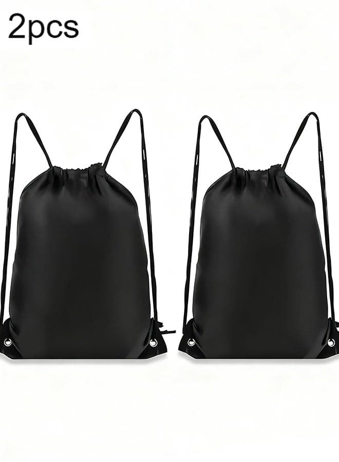 Drawstring Backpack 2Pack Drawstring Bags, Draw String Back Bag Drawstring Bags Bulk for Sports, Gym, Travel, Swimming, Beach (Black)