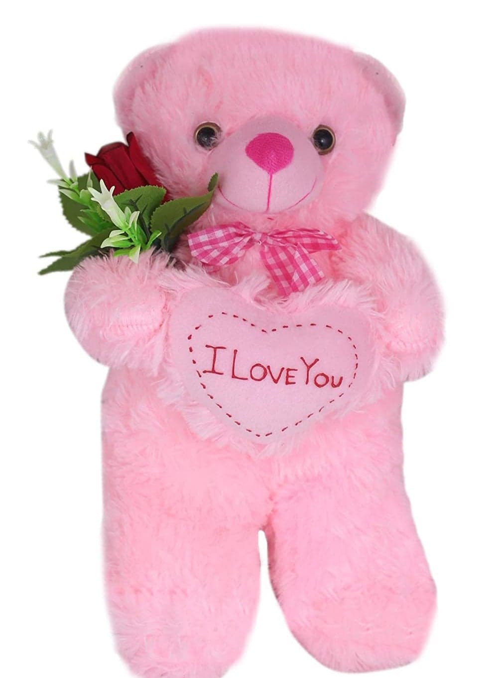 Tickles Happy Pink Standing Teddy with Rose Plush Animal Soft Toy for Kids (Size: 32 cm)