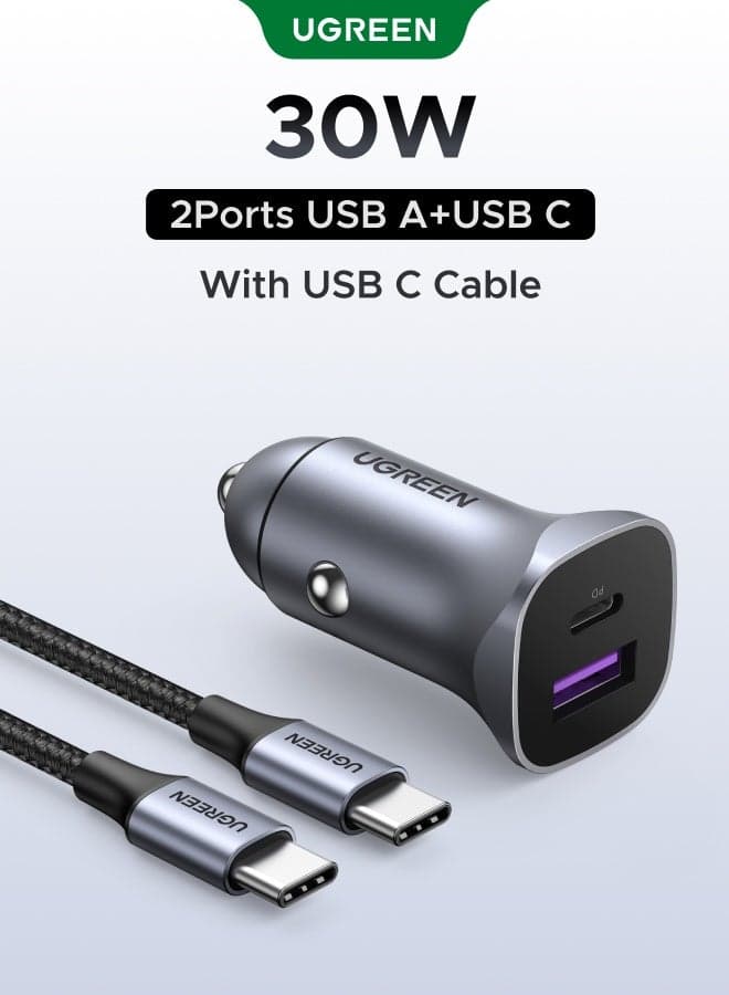 Car Charger Fast Charging PD 30W Dual Port USB C QCPD SCP Fast Charger Car Adapter With USB C Cable 1M Braided For iPhone 16 15 Series Galaxy S24 S23 Ultra iPad Pro Xiaomi Honor Apple Watch S10 30W with cable