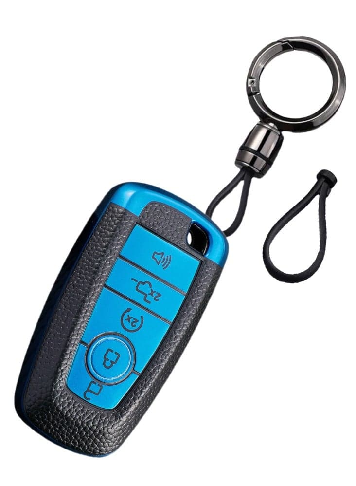 OUYoo for Ford Key Fob Cover Soft TPU with Keychain Key Case Holder Full Protection for Ford Explorer Fusion Escape Edge Expedition F150 F250 F350 F450 F550 Maverick Mustang ( blue)