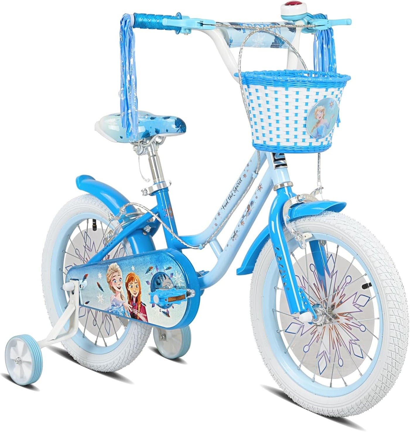 Disney Frozen Winter Frost 16-Inch Girls Bike | 16-Inch Wheel Size | Removable Training Wheels | Adjustable Seat | Front Basket, Rear Mudguard, Official Disney Frozen Graphics | Light Blue