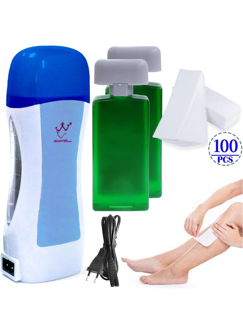 1Pcs Wax Heater 2Pcs Wax Cartridge 100Pcs Depilatory Paper Epilator Set