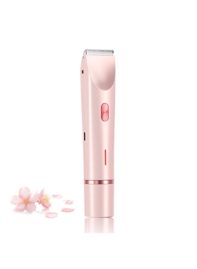 2-in-1 Bikini Trimmer & Facial Hair Remover for Women, Electric Razor, IPX7 Waterproof Rechargeable Lady Shaver for Face, Upper Lip, Bikini Area & Body (Pink)