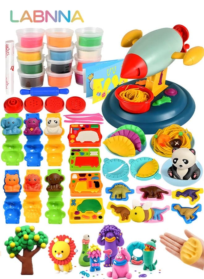 47 Pcs Dough Sets for Kids with Noodle Machine and Animal Dinosaur Molds,Art Crafts Dough Tools Kit Playdough Kit for Kids Boys and Girls Kitchen Creations Food Play Toys