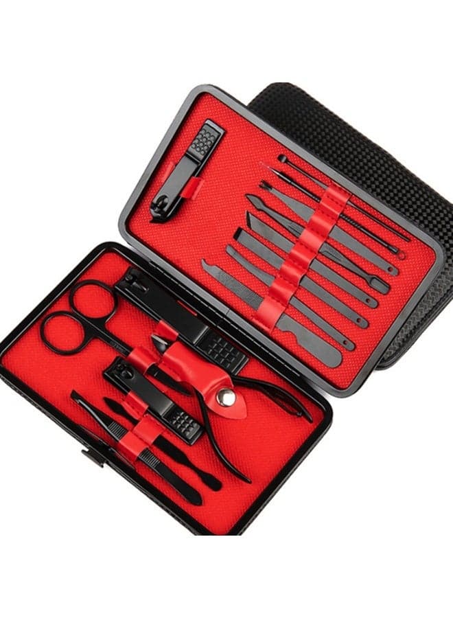 Manicure Kit Nail Clippers 15 pcs Set Stainless Steel Professional Pedicure Black 15 Pieces Grooming Scissors Cutter Ear Pick Tweezers Scissors Eyebrow file