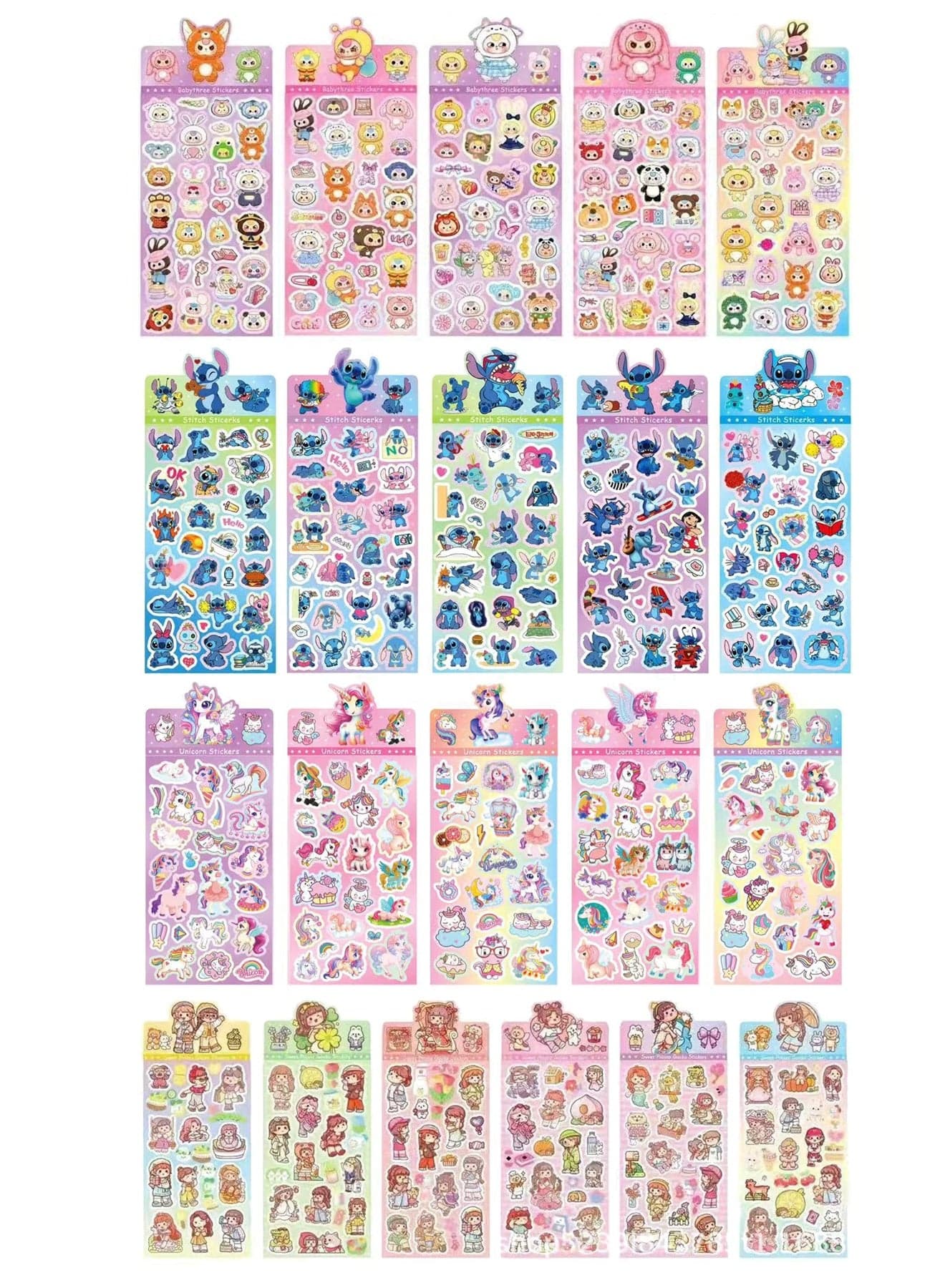 16 Sheets Random Decorative Sticker Set, DIY Colorful Glitter Self Adhesive Stickers , Cute Decorative Stickers Scrapbook Cards DIY Decoration Craft Kids