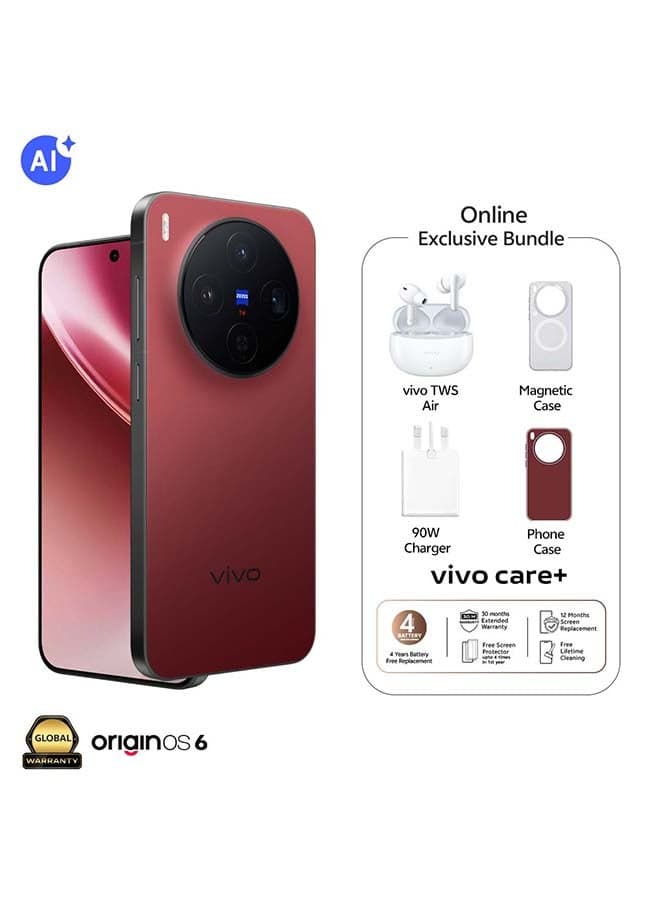 X300 5G Dual SIM Summit Red 16GB RAM 512GB With Exclusive Magnetic case + vivo TWS Air 30 Months Warranty + 1 Year Screen Replacement - Middle East Version