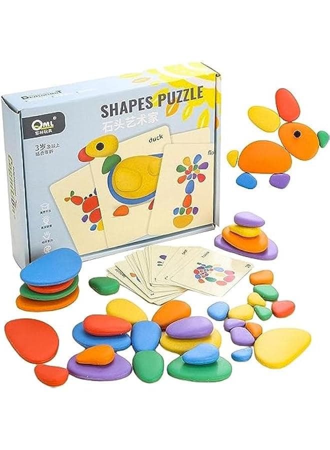 Learning Toy,78 pcs Balance Stones Game Montessori Early Educational Puzzles For Early Math Activity,Rainbow Pebble Set For Kids, Rainbow Cobblestone Jigsaw Puzzle Toy