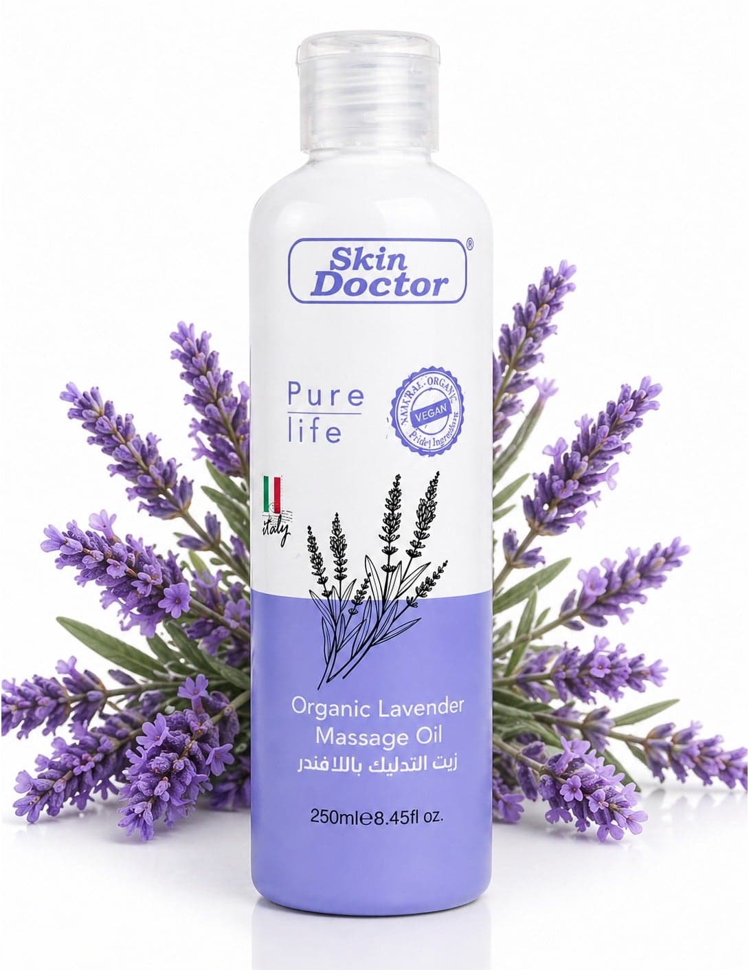 Organic Lavender Massage Oil 250ml – Relaxing Body Massage Oil for Stress Relief & Skin Nourishment – Moisturizing Aromatherapy Oil for All Skin Types