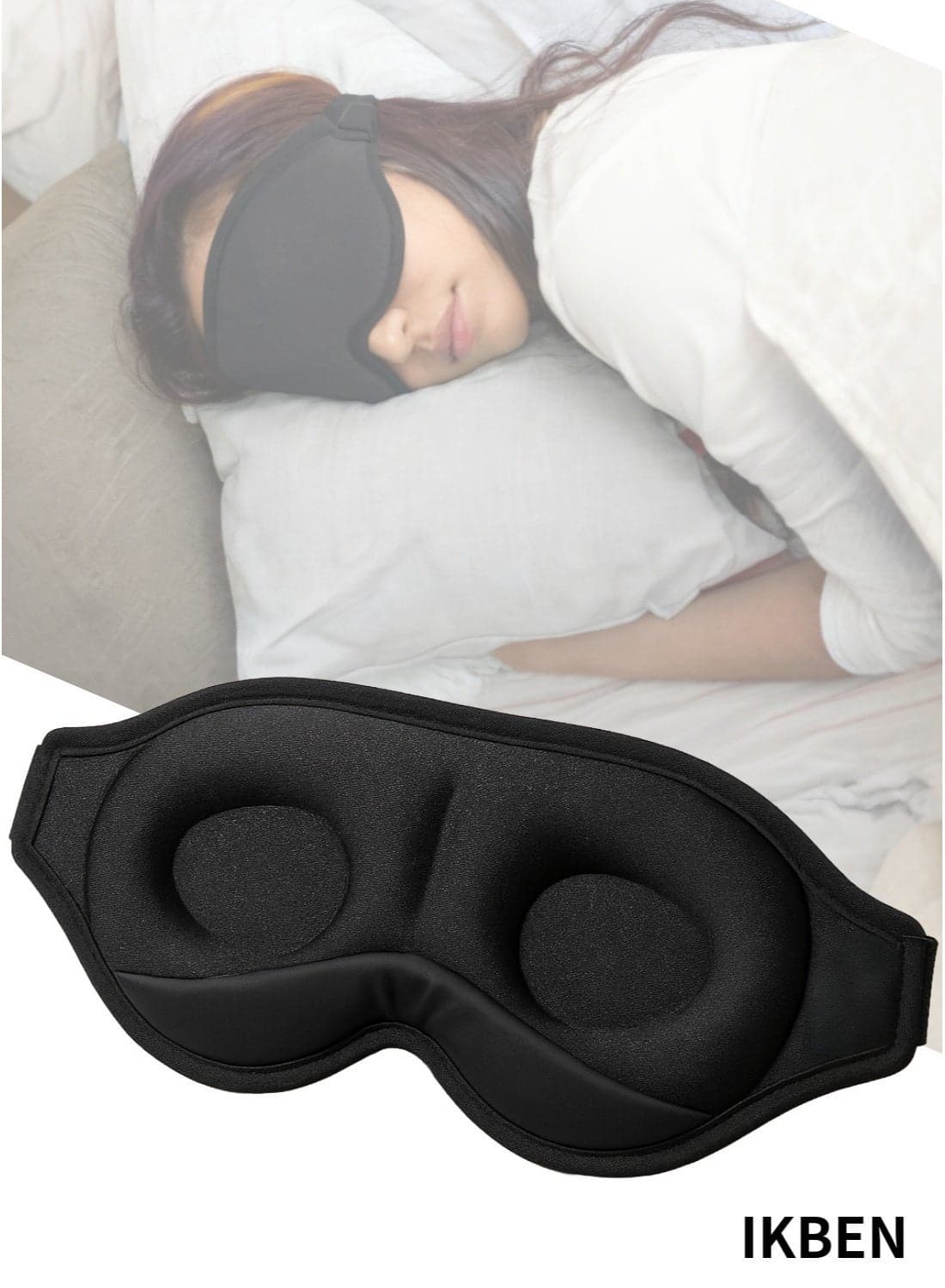 IKBEN 3D Contoured Sleep Mask, 100% Blackout Light Blocking Eye Mask for Sleeping, Zero Eye Pressure, Side Sleeper Friendly, Adjustable Breathable Travel Blindfold, Black, 50g