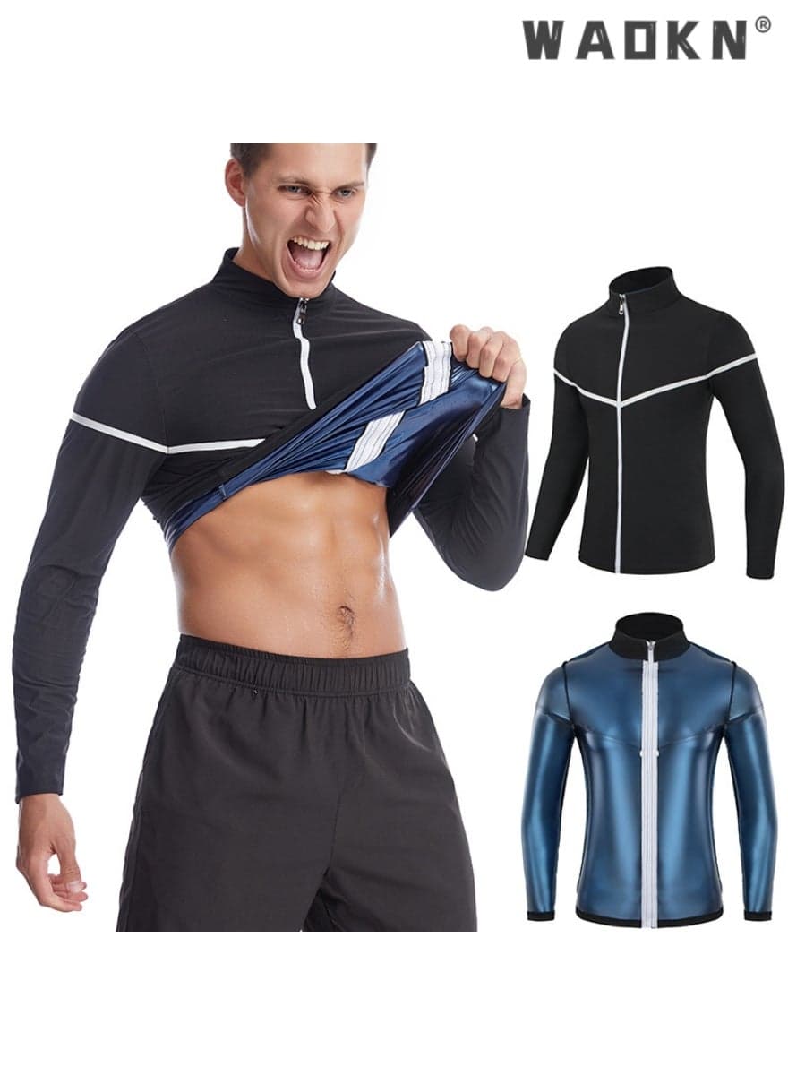 Sauna Suit for Men Sweat Sauna Jackets Workout Shirt Body Shaper Slimming Fitness Shapewear Long Sleeve,Shape Weight Loss Zipper Jacket Long Sleeve,Gym Workout Tops Body Shaper Sweat Suits Black