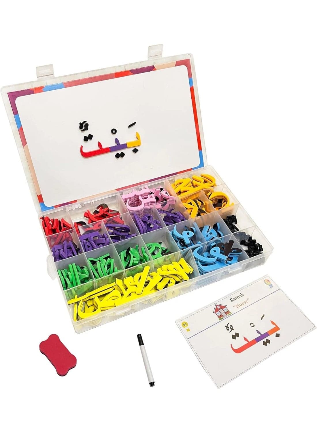 378 PCS Magnetic Arabic Letters Set with Whiteboard & Flash Cards, Montessori Arabic Learning Toys, STEM Spelling Board, Magnetic Tiles for Preschool Kids, Early Development Educational Toy