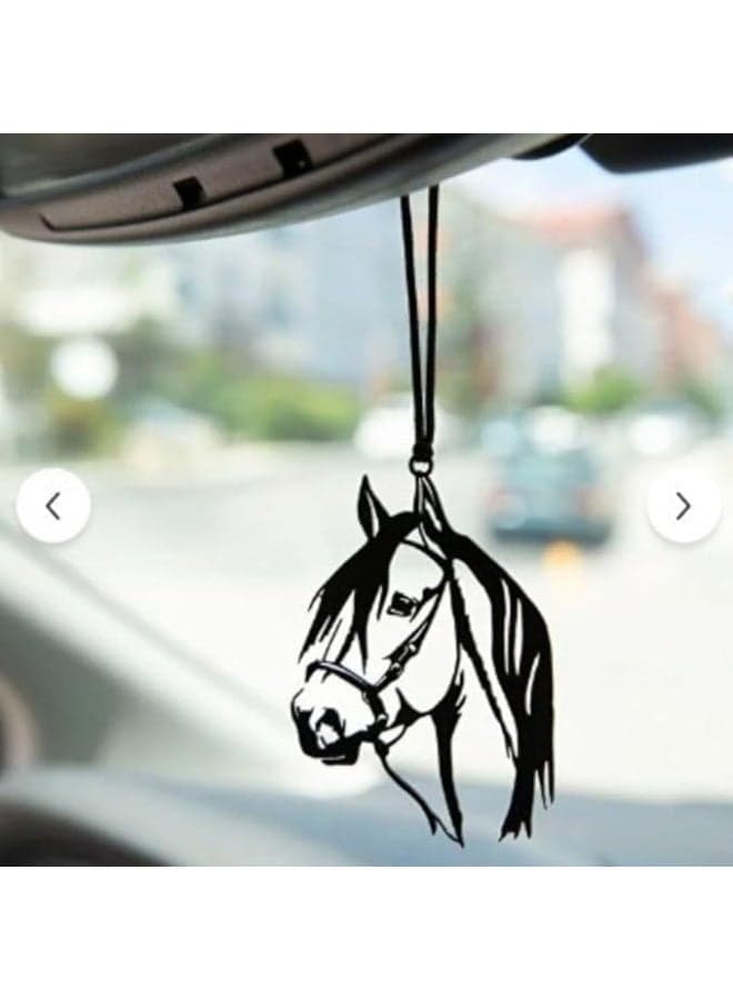 Rearview Mirror Hanging Pendant - Wood - Black (Horse Head)