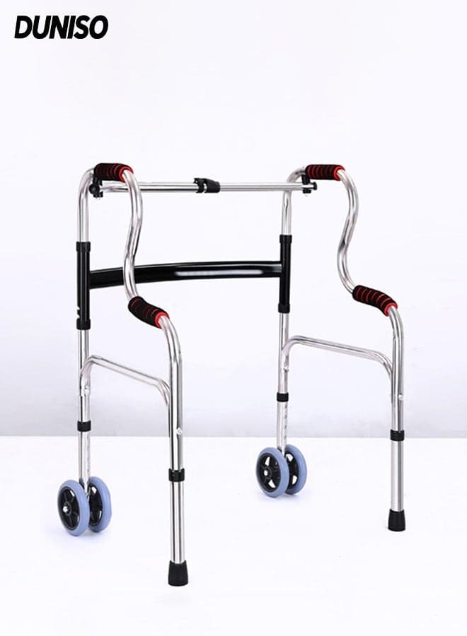 Upright Posture Rolling Walker,Stainless Steel Foldable Walker,6 Adjustable Heights,Anti Slip and Durable, Strong Load-Bearing Capacity,for Seniors,Disabled and Postoperative Rehabilitation