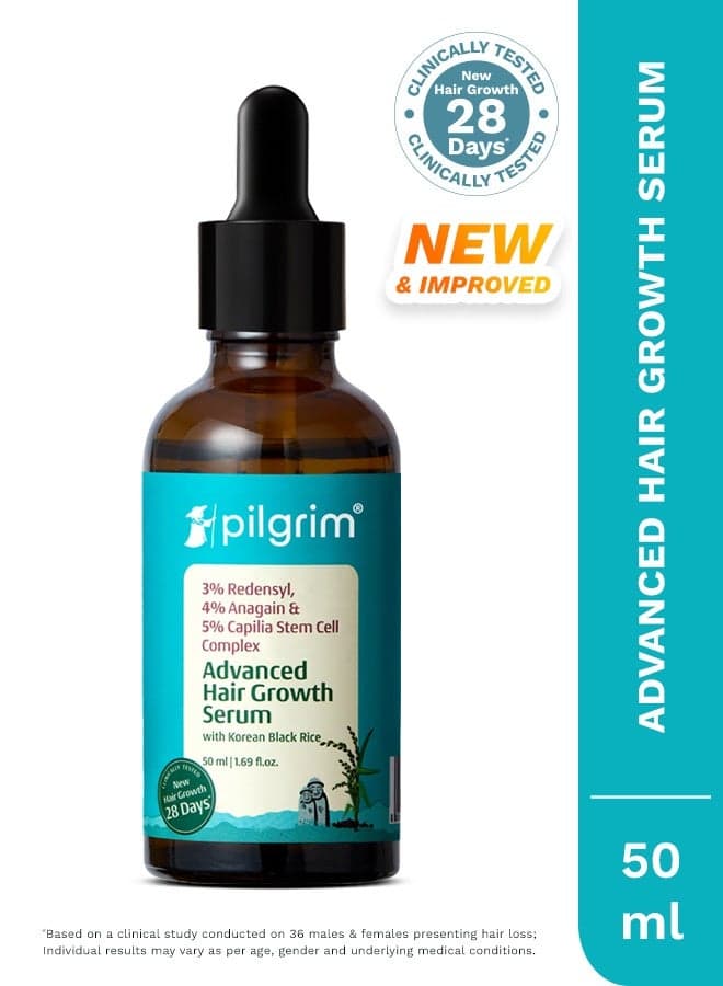 Pilgrim Redensyl 3%+Anagain 4% Advanced Hair Growth Serum(50ml) for Scalp with Natural Ingredients Korean Black Rice,Controls Hair Fall,Increases Hair Density Hair Growth Serum for Unisex
