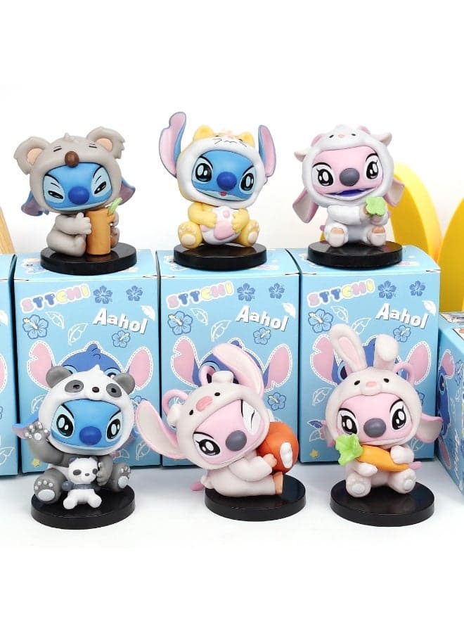 Cute Cartoon Alien Bunny Mini Figurin Kawaii Collectible Action Figure Set with Display Base Desk Decor Gift for Kids and Collectors