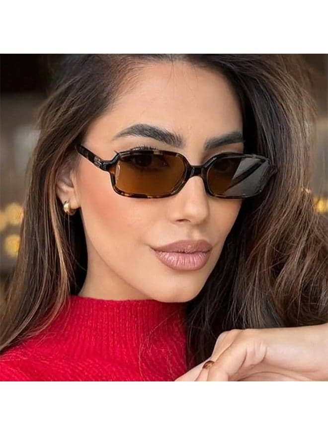 Square Small Frame Sunglasses Retro Leopard Print Men'S And Women'S Uv400 Retro Sunglasses