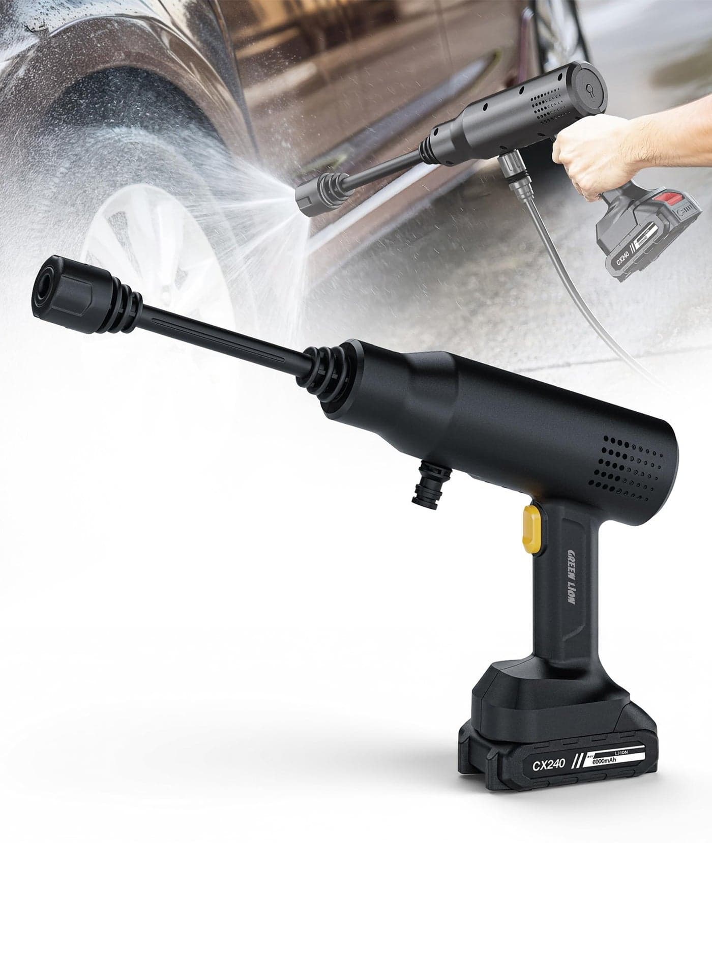 Cordless Pressure Washer with 5m Water Inlet Pipe, 240W, 36 Bar Max Pressure, 6000mAh Detachable Battery, 6-8m Spray Range, 4L/min Flow Rate, Portable with Storage Bag – Black