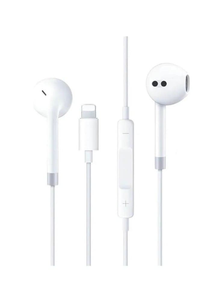 Wired Earbuds with Lightning Connector & Microphone – Stereo Headphones with Built-in Volume Control, High Bass Sound, Compatible with iPhone 14 Pro Max, 14, 13 Pro Max, 12 Pro Max, 11 Pro Max, iPhone X, iPad – White