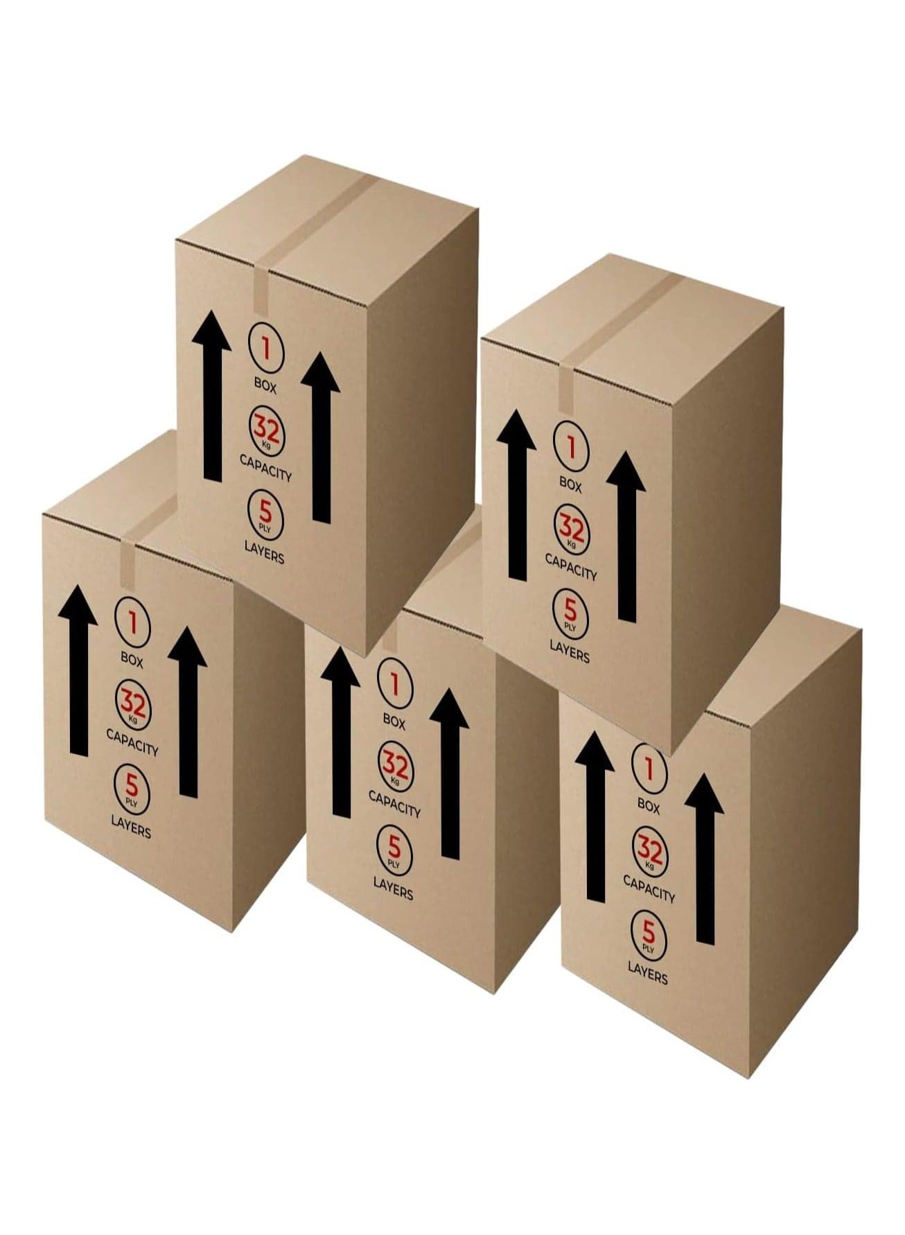 GINI Carton 5‑Ply Heavy‑Duty Corrugated Box 45X45X70CM Pack of 5