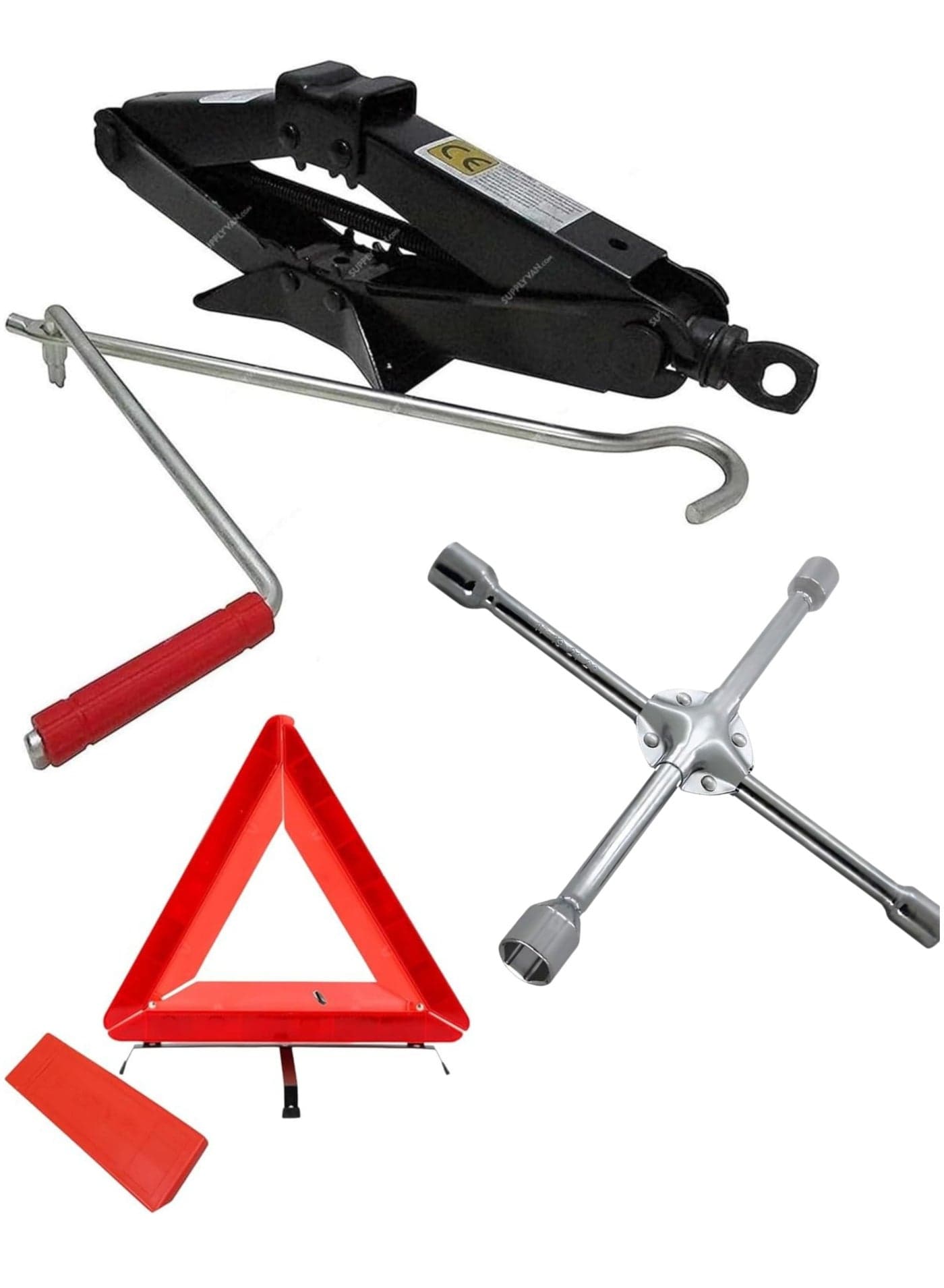 Car Emergency Kit with 3 ton Scissor Jack, Lug Wrench, Warning Triangle