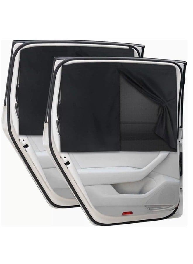 Car Window Shades, 2 PCS Magnetic Double Layer Car Sun Shade for Side Windows, Full Shade/Half Shade Options Black Car Window Curtain for Heat/UV Protection, for Camping Travel(Black-2pcs)