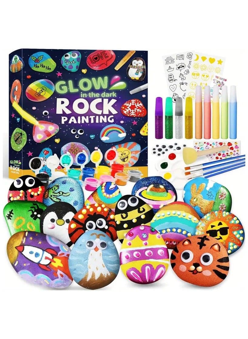 Rock Painting Kit for Kids-Glow in The Dark, Kids Craft Activity Kits, Arts and Crafts for Kids Ages 6-12, Art Supplies Toy, Arts & Crafts for Boys Girls Birthday Party Gift Toy