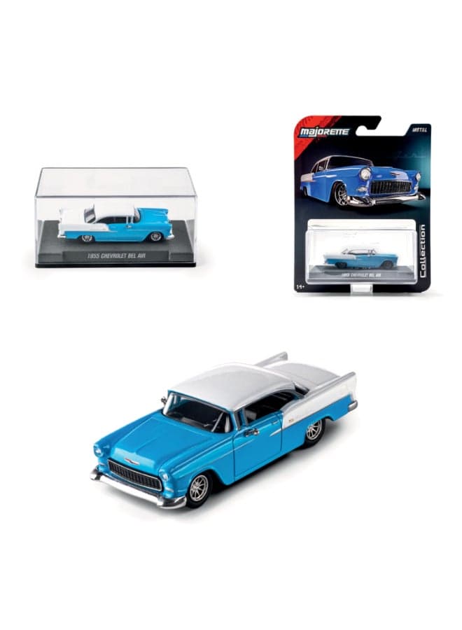 Majorette Collection 1955 Chevrolet Bel Air Diecast Model Car, 1:64 Scale Officially Licensed Classic Chevy with Metal Chassis, Rubber Tires, Display Case and Premium Collector Packaging