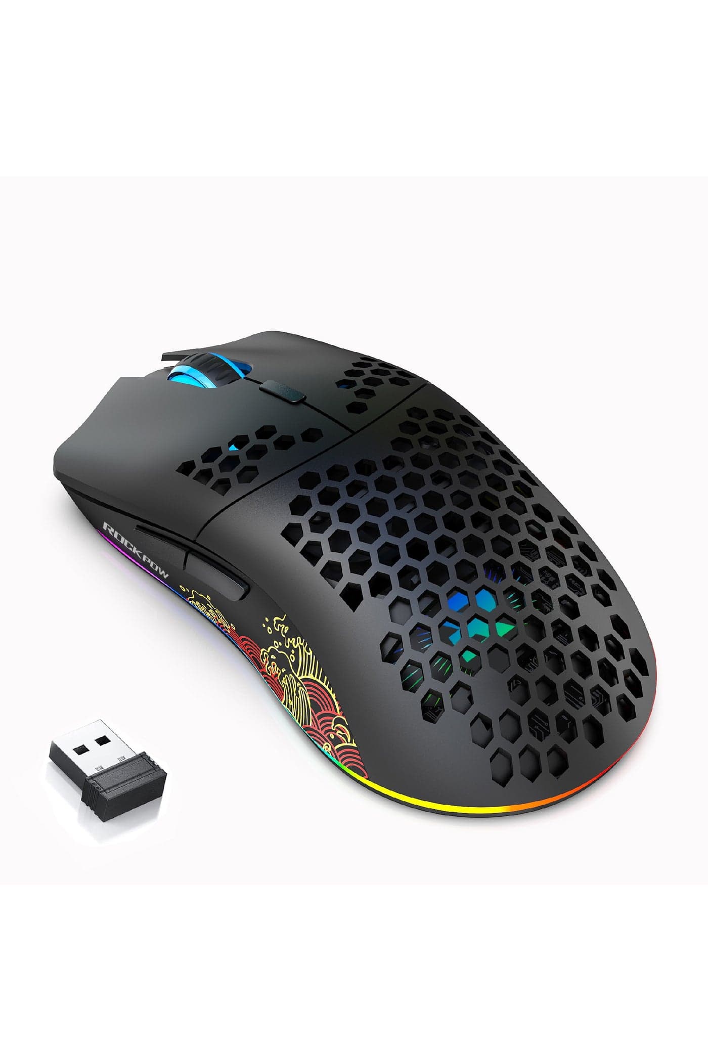 Wireless Gaming Mouse Honeycomb Ultralight 6 Programmable Buttons Adjustable 4800 DPI Ergonomic Wireless Mouse RGB Backlight High-Precision Optical Sensor Rechargeable Gaming Mice Mouse for Laptop Computer PC MAC