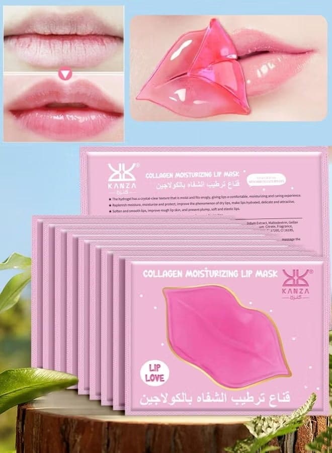 10 Pcs Collagen Moisturizing Lip Mask Lip Plumper Hydrating Nourishing Crystal Pink Lip Mask Natural Shiny Moisturizing Smooth Texture Healthy Elasticity Lip Mask Collagen Lip Mask