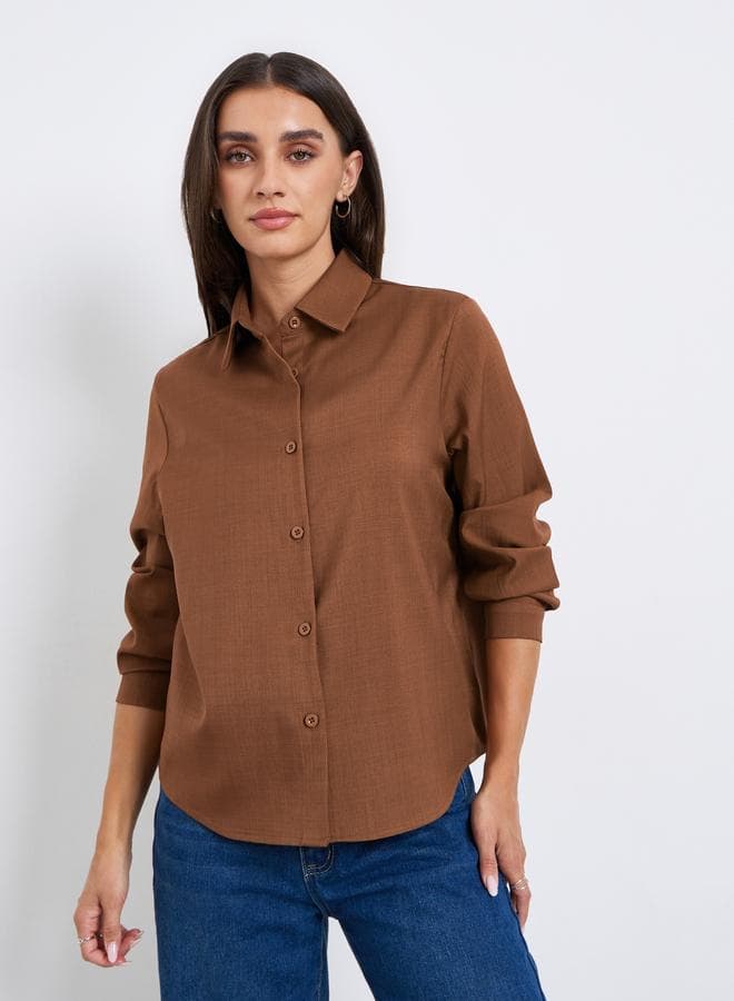 Women Brown Long Sleeved Oversize Shirt