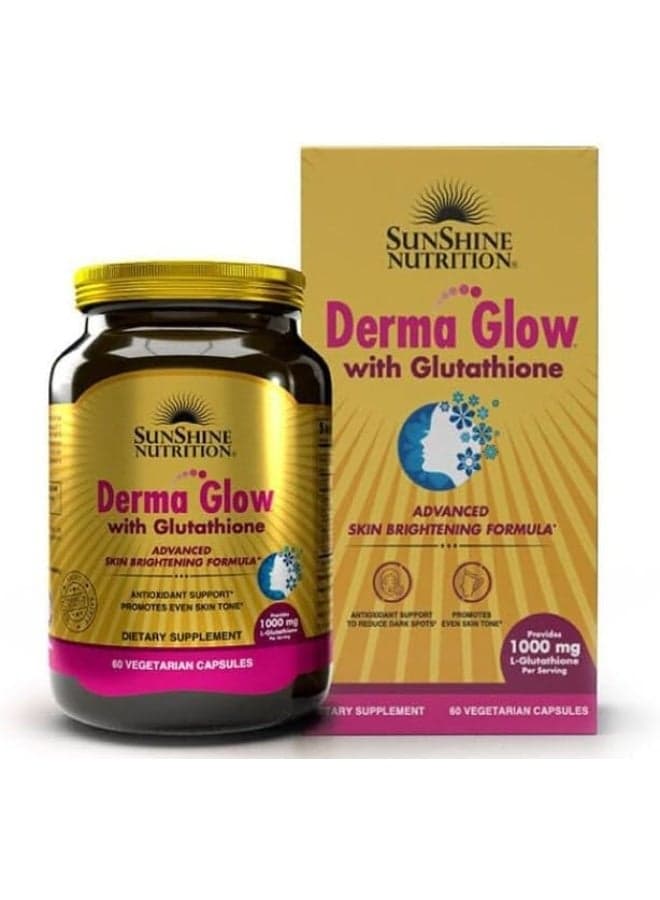 Sunshine Nutrition Derma Glow with Glutathione | 1000 mg L-Glutathione per Serving | 60 Vegetarian Capsules | Advanced Skin Brightening Formula | Antioxidant Support | Promotes Even Skin Tone